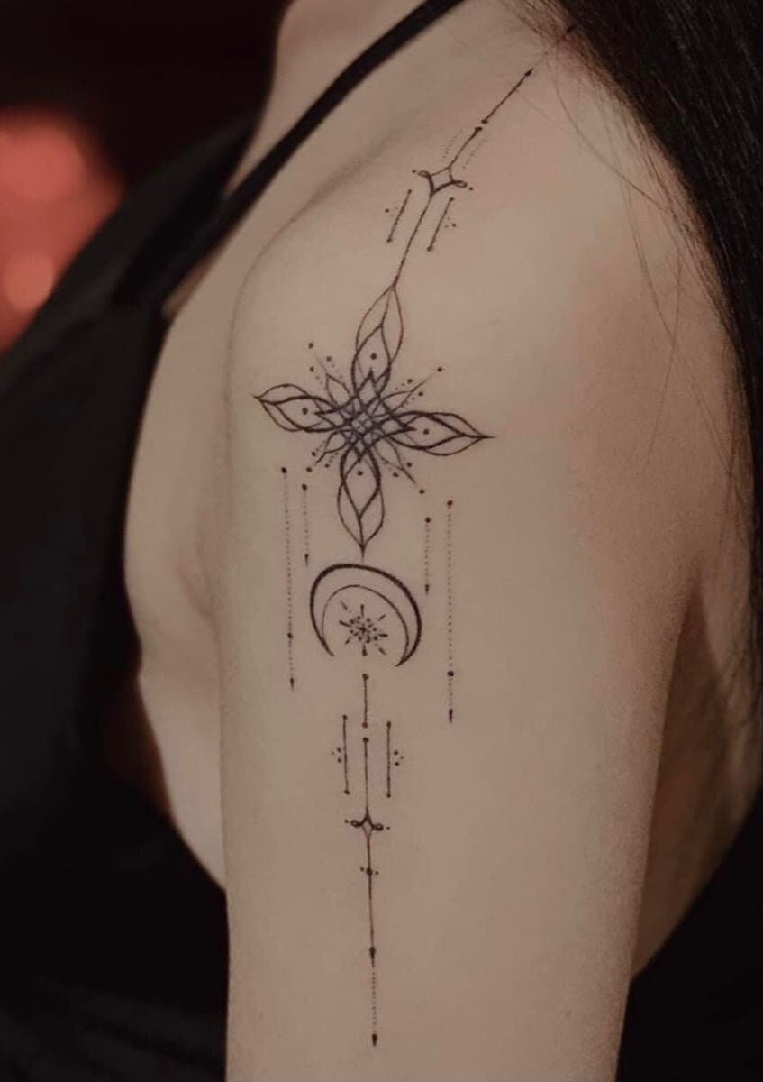 Ornamental Flower and Moon Tattoo