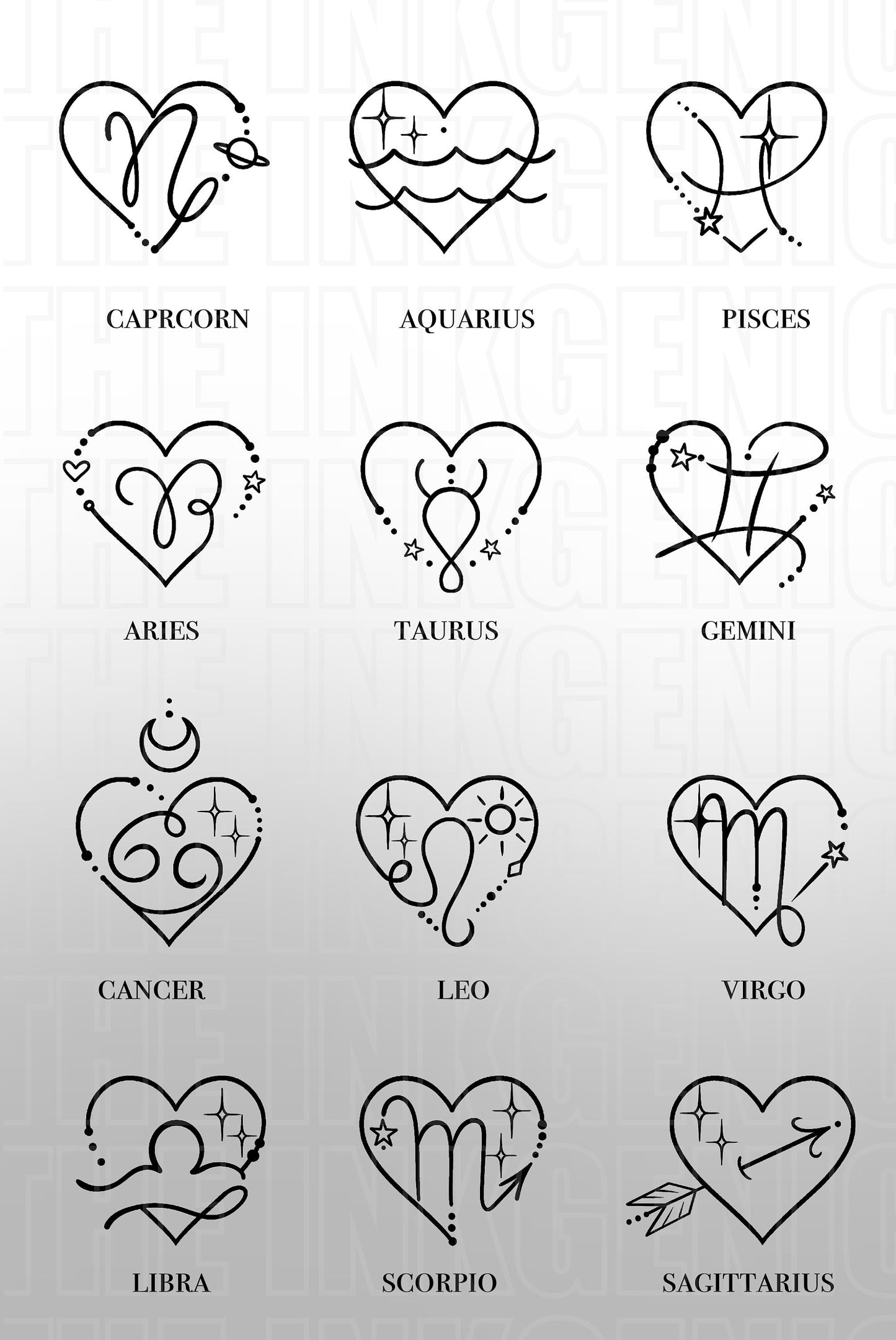 Heart Zodiac Signs - Set of 2