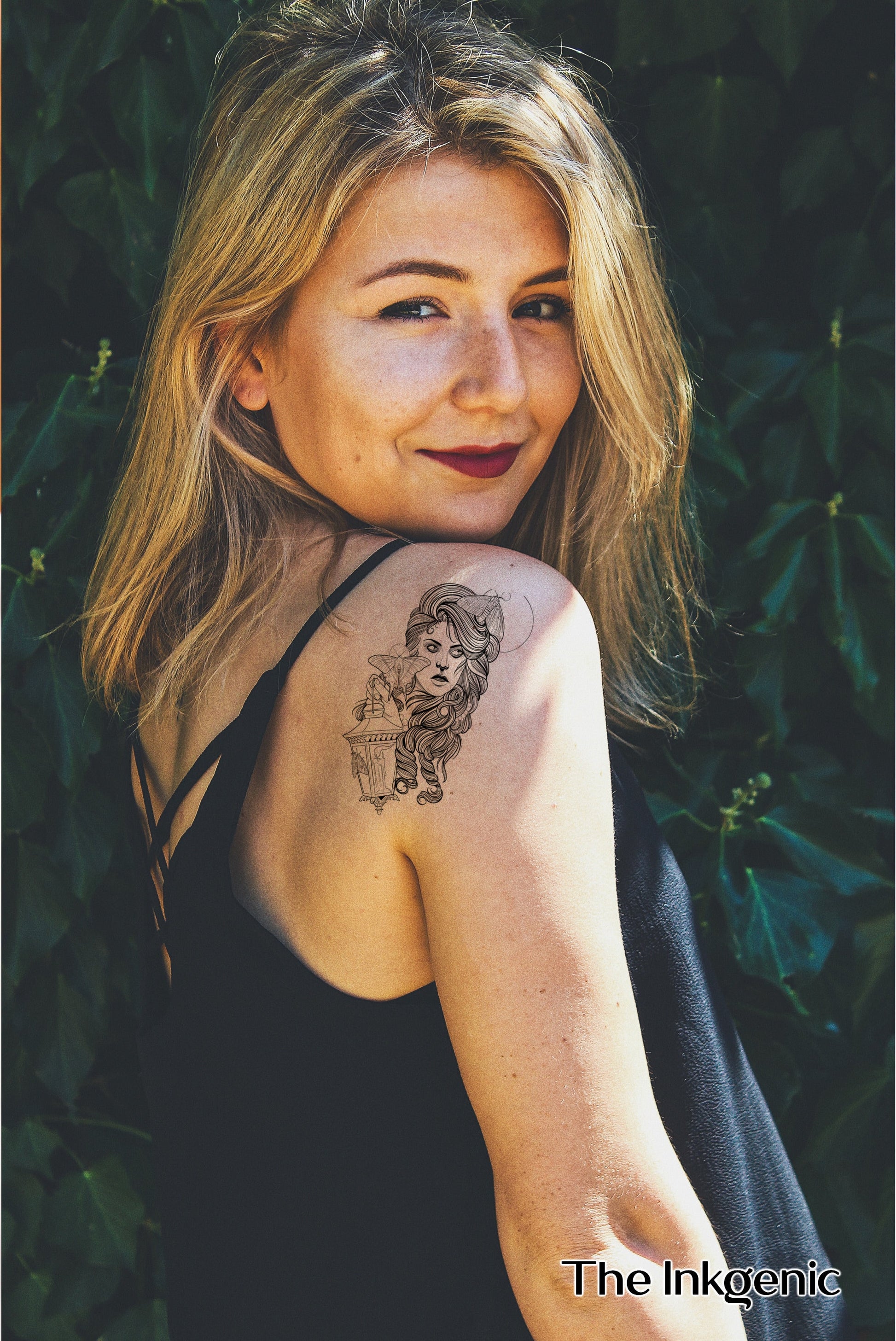 Girl with a lantern | Temporary Tattoo | Flash Tattoo | Fake Tattoo |