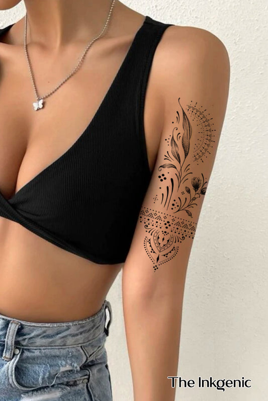 Ornamental Flower Tattoo | Temporary Tattoo | Flash Tattoo | Fake Tattoo |