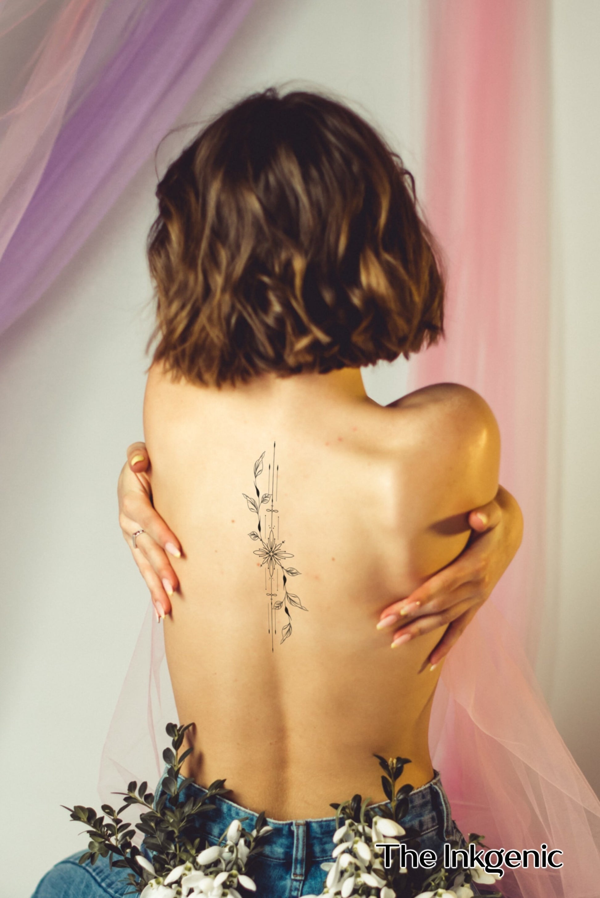 Ornamental Flower Tattoo | Temporary Tattoo | Spine Tattoo | Back Tattoo | Rib Tattoo | Fake Tattoo