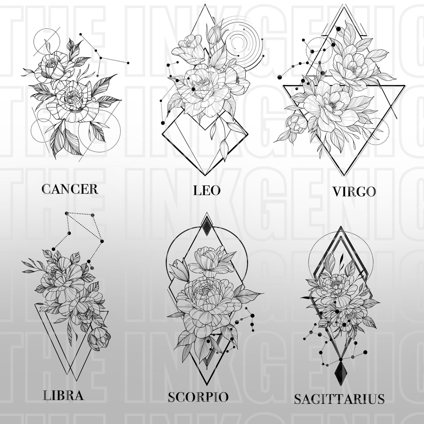 Sunrise Zodiac Signs | Temporary Tattoo | Flash Tattoo | Zodiac Sign Tattoo