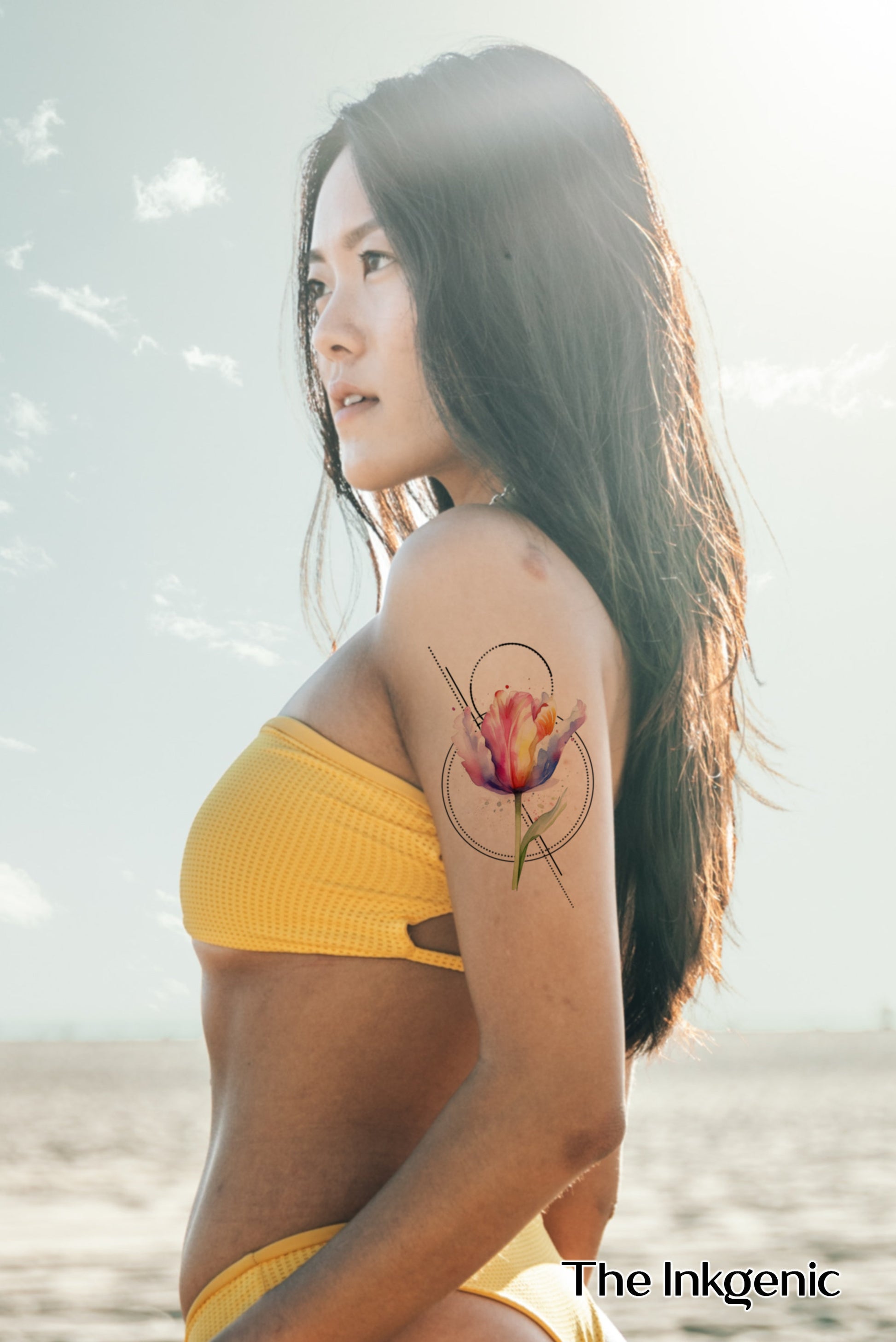 Geometric Tulip Tattoo | Temporary Tattoo | Fake Tattoo | Sun and Moon Tattoo | Flower Tattoo | Leave Tattoo | Arrow Tattoo