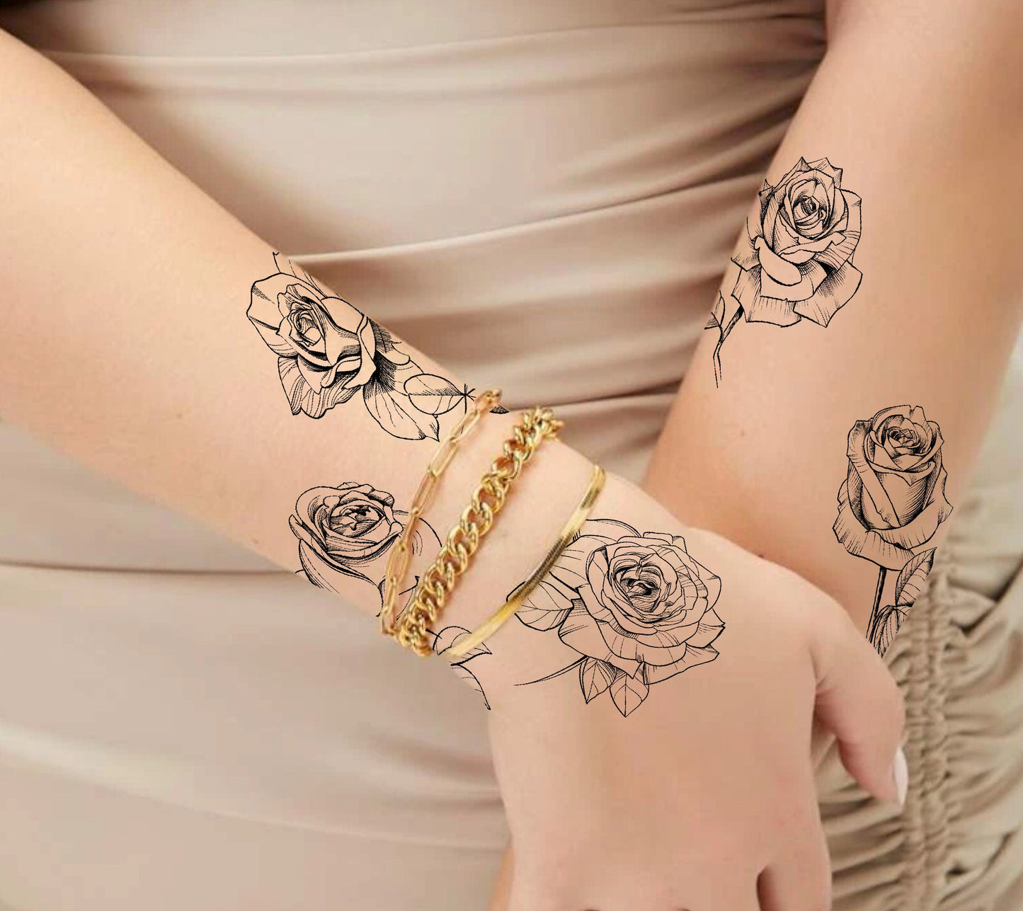 Roses Tattoos - Set of 5 l Temporary Tattoo | Flowers Tattoo | Leaves Tattoo | Women Tattoo
