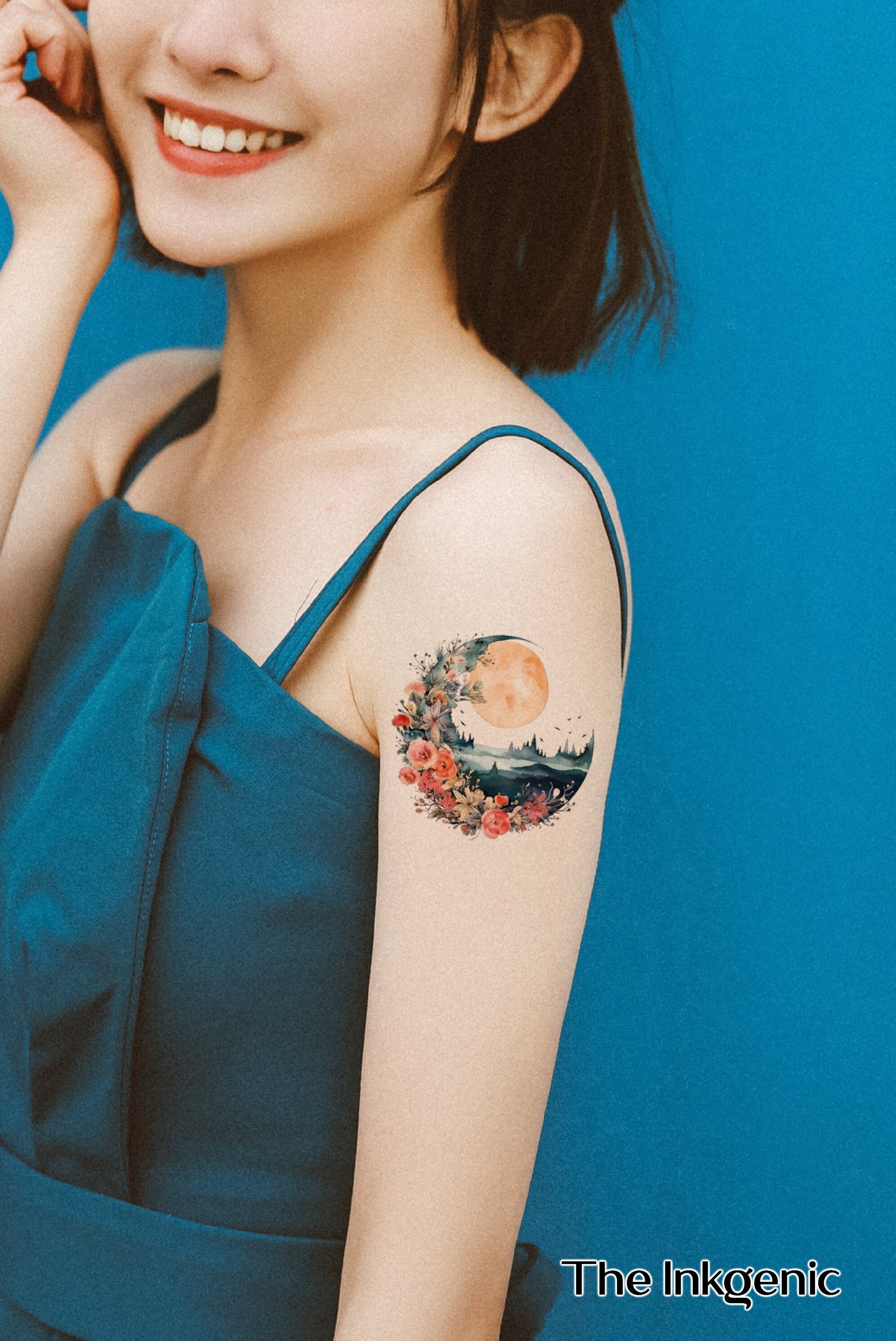 Watercolor Floral Moon Temporary Tattoo