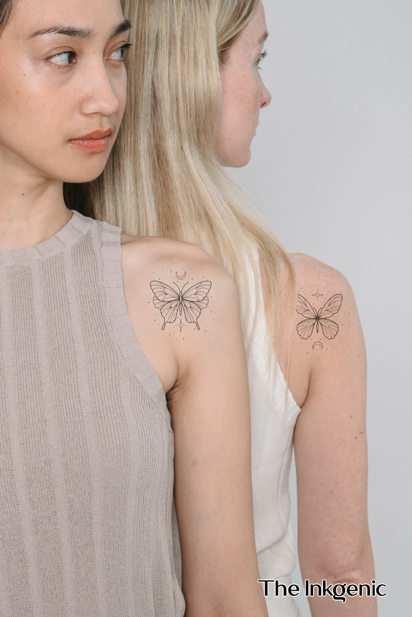 Sun and Moon Butterfly Matching Temporary Tattoo