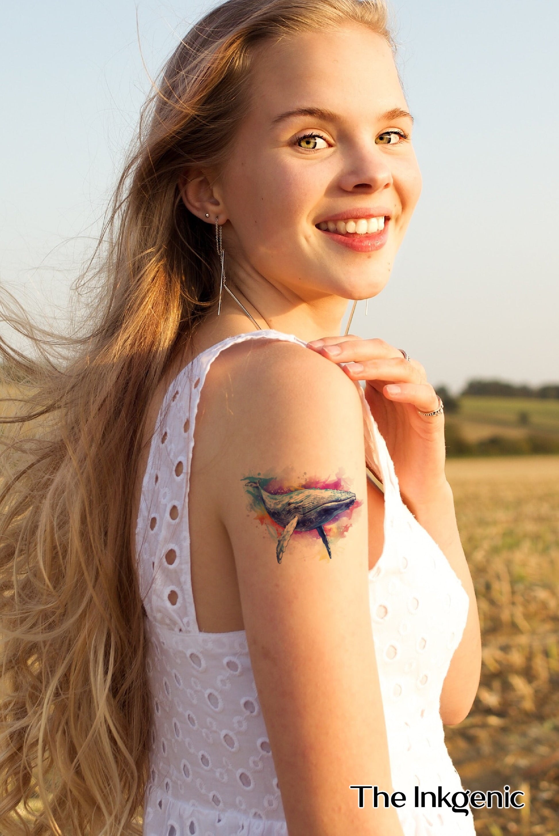 Watercolor Whale Temporary Tattoo