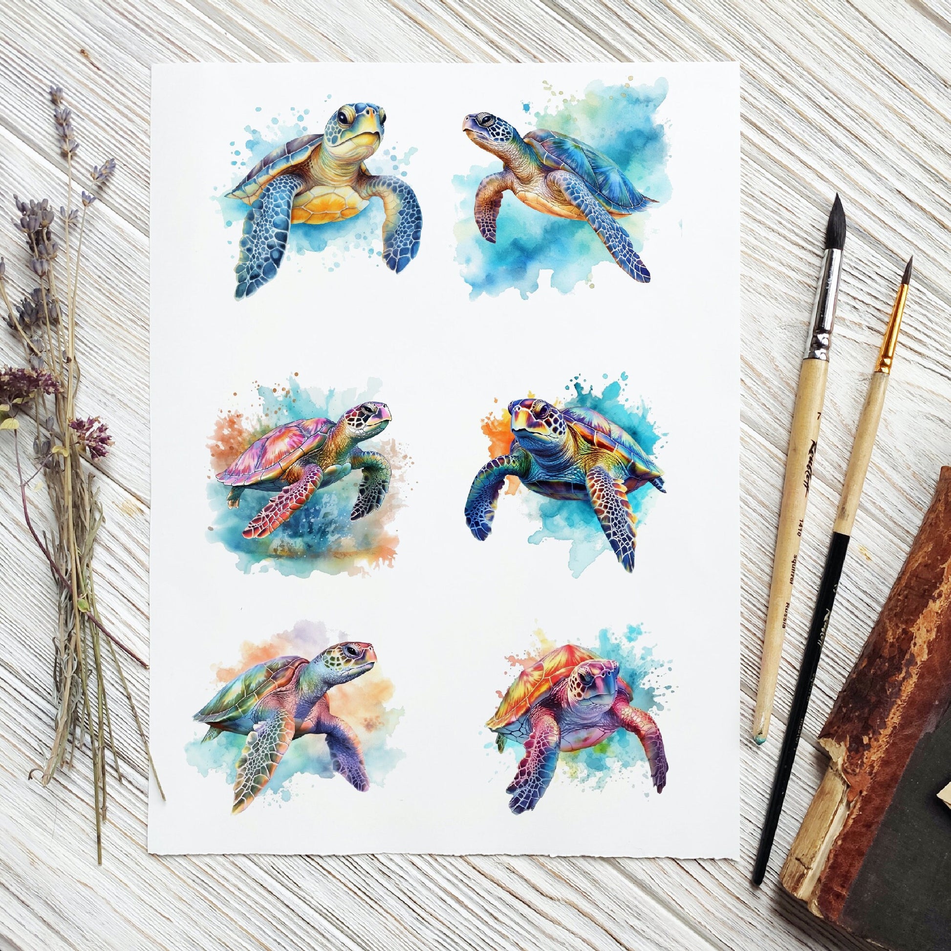Watercolor Sea Turtle Set - Temporary Tattoos